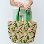 Fashion, accesorii si bijuterii - Femei - Accesorii femei - Genti si rucsacuri femei - Geanta Handmade Tote Fatty Captusit, Mulewear, Botanic Flori Frunze Tropicale, Multicolor, 43 x 37 cm - Infinity.ro
