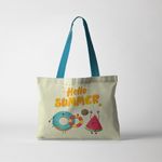 Fashion, accesorii si bijuterii - Femei - Accesorii femei - Genti si rucsacuri femei - Geanta de Plaja Handmade Tote Fatty cu Captuseala, Hello Summer Gogoasa si Pepene Rosu la Plaja, 43 x 37 cm - Infinity.ro