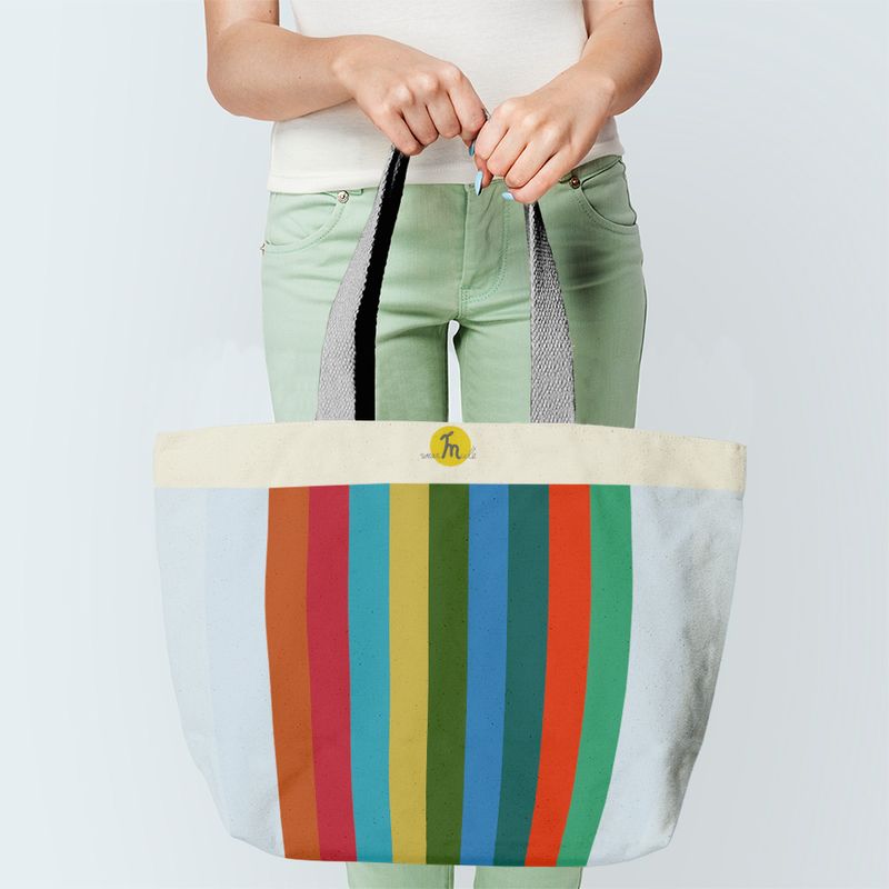 Fashion, accesorii si bijuterii - Femei - Accesorii femei - Genti si rucsacuri femei - Geanta Handmade, Tote Bag Fatty Original Mulewear, Abstract Dungi color, Multicolor, 43 x 37 cm - Infinity.ro