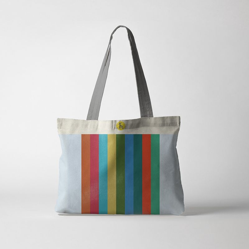 Fashion, accesorii si bijuterii - Femei - Accesorii femei - Genti si rucsacuri femei - Geanta Handmade, Tote Bag Fatty Original Mulewear, Abstract Dungi color, Multicolor, 43 x 37 cm - Infinity.ro