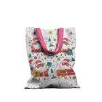 Fashion, accesorii si bijuterii - Femei - Accesorii femei - Genti si rucsacuri femei - Geanta Handmade Tote Basic, Merry Christmas Mos Craciun cu Ochelari, Multicolor, 43 x 37 cm - Infinity.ro