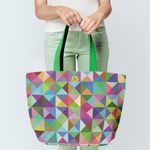 Fashion, accesorii si bijuterii - Femei - Accesorii femei - Genti si rucsacuri femei - Geanta Handmade Tote Fatty cu Captuseala, Abstract Triunghiuri si Patrate In Culori Vintage, Multicolor, 37 x 45 cm - Infinity.ro