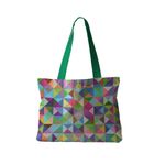 Fashion, accesorii si bijuterii - Femei - Accesorii femei - Genti si rucsacuri femei - Geanta Handmade Tote Fatty cu Captuseala, Abstract Triunghiuri si Patrate In Culori Vintage, Multicolor, 37 x 45 cm - Infinity.ro