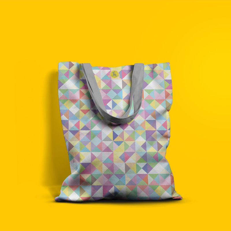 Fashion, accesorii si bijuterii - Femei - Accesorii femei - Genti si rucsacuri femei - Geanta Handmade Tote Basic, Abstract Abundenta de Triunghiuri Subtile, Multicolor, 43 x 37 cm - Infinity.ro