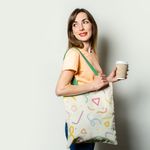 Fashion, accesorii si bijuterii - Femei - Accesorii femei - Genti si rucsacuri femei - Geanta Handmade Tote Basic, Abstract Forme Desen de Copii, Multicolor, 43 x 37 cm - Infinity.ro