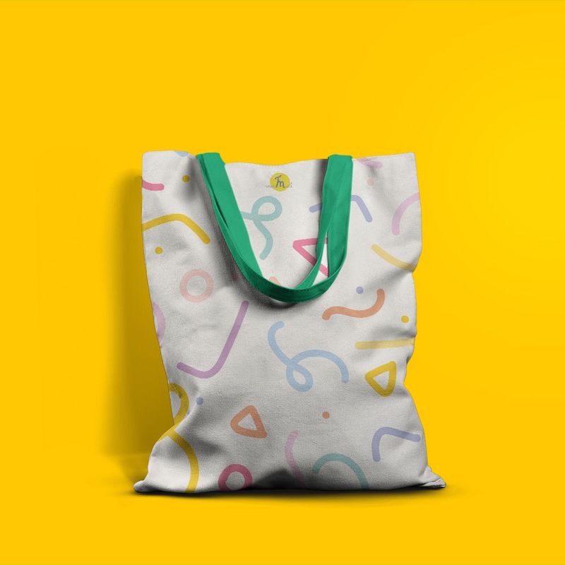 Fashion, accesorii si bijuterii - Femei - Accesorii femei - Genti si rucsacuri femei - Geanta Handmade Tote Basic, Abstract Forme Desen de Copii, Multicolor, 43 x 37 cm - Infinity.ro