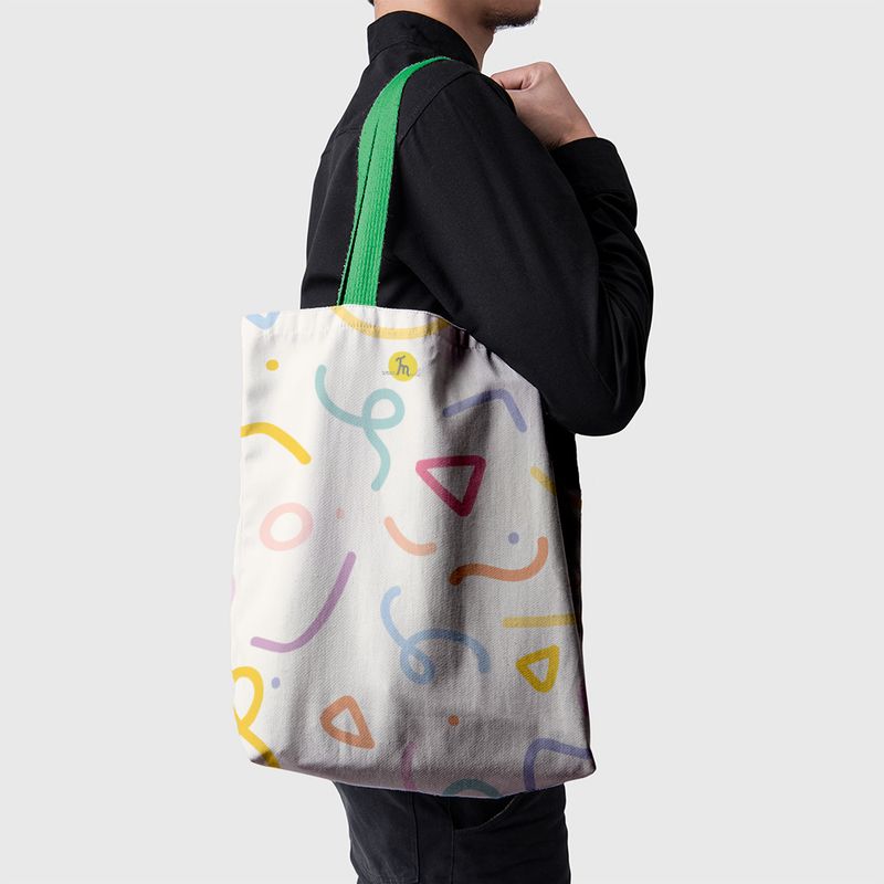 Fashion, accesorii si bijuterii - Femei - Accesorii femei - Genti si rucsacuri femei - Geanta Handmade Tote Basic, Abstract Forme Desen de Copii, Multicolor, 43 x 37 cm - Infinity.ro