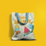 Fashion, accesorii si bijuterii - Femei - Accesorii femei - Genti si rucsacuri femei - Geanta de Plaja Tote Bag Basic Handmade Original Mulewear, Summer Pepene Rosu si Inghetata la Plaja, 43 x 37 cm - Infinity.ro