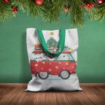 Fashion, accesorii si bijuterii - Femei - Accesorii femei - Genti si rucsacuri femei - Geanta Handmade Tote Basic, Mos Craciun in VW Bus, Multicolor, 43 x 37 cm - Infinity.ro