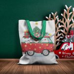 Fashion, accesorii si bijuterii - Femei - Accesorii femei - Genti si rucsacuri femei - Geanta Handmade Tote Basic, Mos Craciun in VW Bus, Multicolor, 43 x 37 cm - Infinity.ro