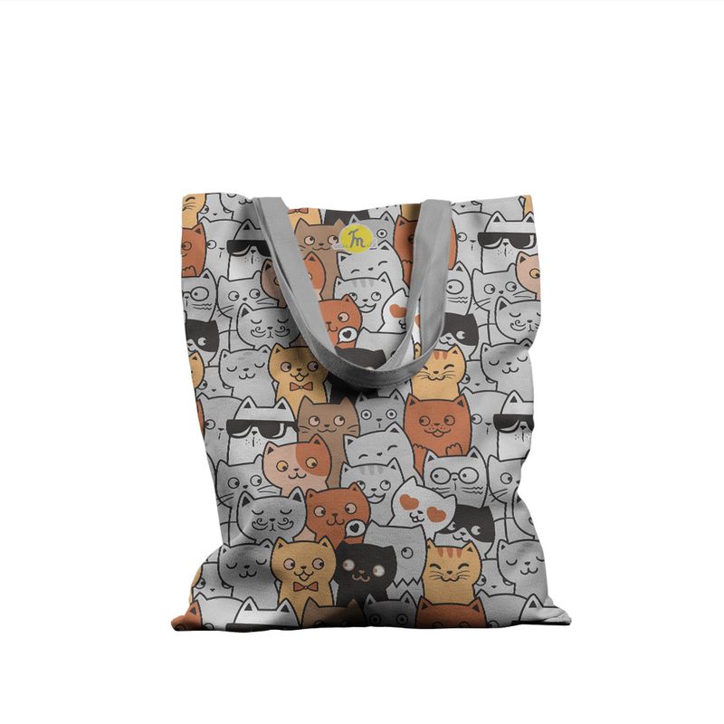 Fashion, accesorii si bijuterii - Femei - Accesorii femei - Genti si rucsacuri femei - Geanta Handmade Tote Basic, Pisici la Spectacol, Multicolor, 43 x 37 cm - Infinity.ro