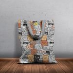 Fashion, accesorii si bijuterii - Femei - Accesorii femei - Genti si rucsacuri femei - Geanta Handmade Tote Basic, Pisici la Spectacol, Multicolor, 43 x 37 cm - Infinity.ro