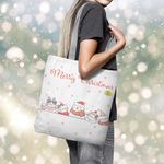 Fashion, accesorii si bijuterii - Femei - Accesorii femei - Genti si rucsacuri femei - Geanta Handmade Tote Basic, Merry Christmas Urare de Craciun de la 5 Pisici, Multicolor, 43 x 37 cm - Infinity.ro