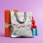 Fashion, accesorii si bijuterii - Femei - Accesorii femei - Genti si rucsacuri femei - Geanta Handmade Tote Basic, Merry Christmas Urare de Craciun de la 5 Pisici, Multicolor, 43 x 37 cm - Infinity.ro