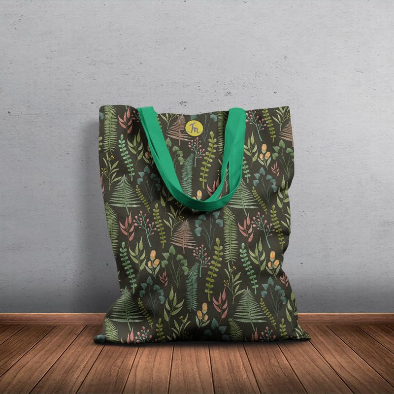 Fashion, accesorii si bijuterii - Femei - Accesorii femei - Genti si rucsacuri femei - Geanta Handmade Tote Basic, Mulewear, Botanic Gradina Bunicii, Multicolor, 43 x 37 cm - Infinity.ro