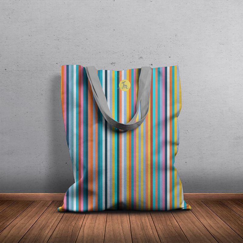 Fashion, accesorii si bijuterii - Femei - Accesorii femei - Genti si rucsacuri femei - Geanta Handmade, Tote Bag Basic Original Mulewear, Abstract Dungi Usoare, Multicolor, 43 x 37 cm - Infinity.ro