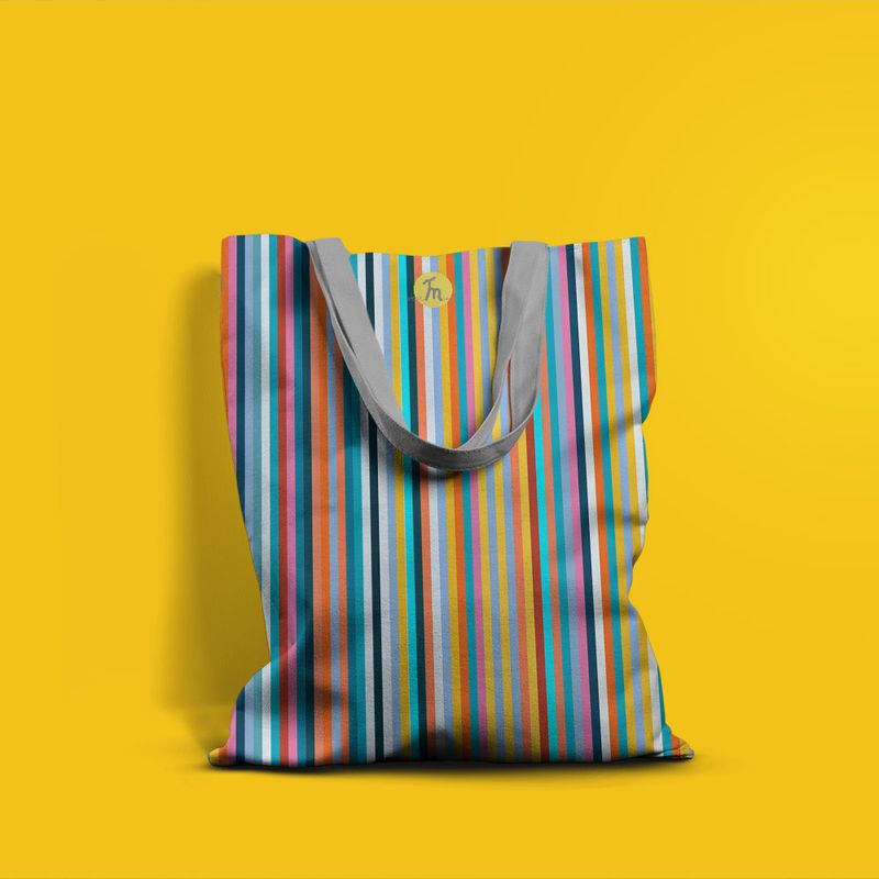 Fashion, accesorii si bijuterii - Femei - Accesorii femei - Genti si rucsacuri femei - Geanta Handmade, Tote Bag Basic Original Mulewear, Abstract Dungi Usoare, Multicolor, 43 x 37 cm - Infinity.ro