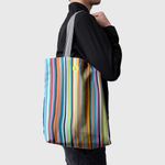 Fashion, accesorii si bijuterii - Femei - Accesorii femei - Genti si rucsacuri femei - Geanta Handmade, Tote Bag Basic Original Mulewear, Abstract Dungi Usoare, Multicolor, 43 x 37 cm - Infinity.ro