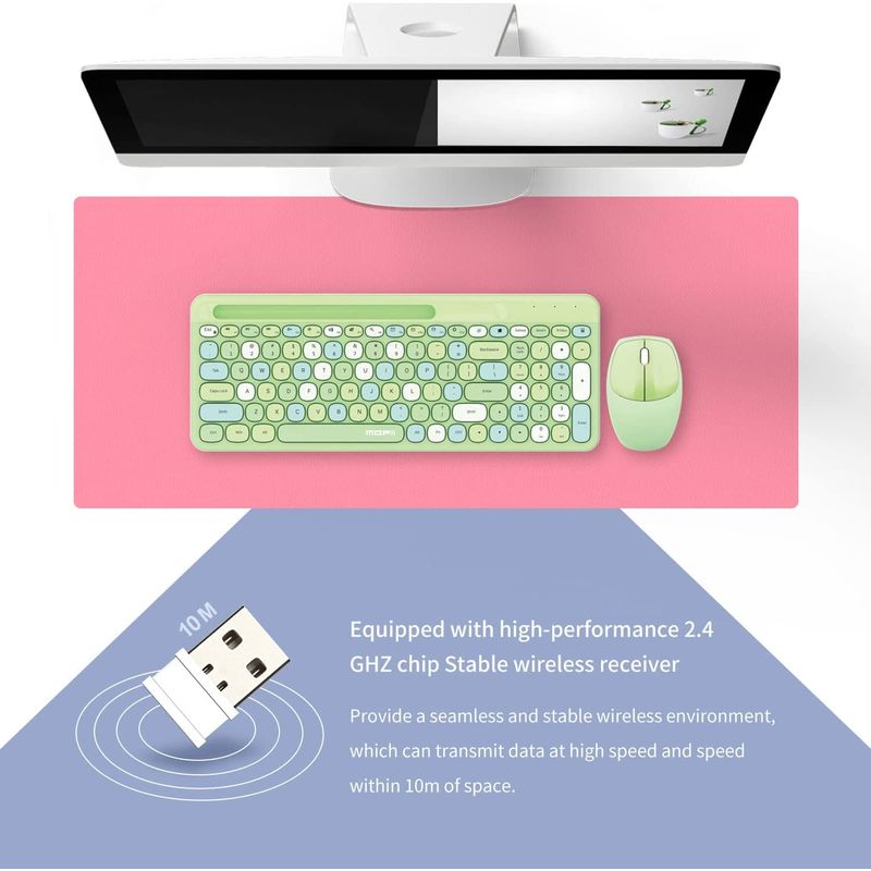 PC, gaming si accesorii - Periferice PC - Tastaturi - Kit tastatura multimedia si mouse wireless, 2.4 GHz, 1600 DPI, 3 butoane si scroll, 888, Verde, WRB-BBL6817 - Infinity.ro