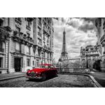 Casa si Gradina - Decoratiuni - Tapet - Fototapet, Masina rosie, turn Eiffel, retro, 300 x 200 cm - Infinity.ro