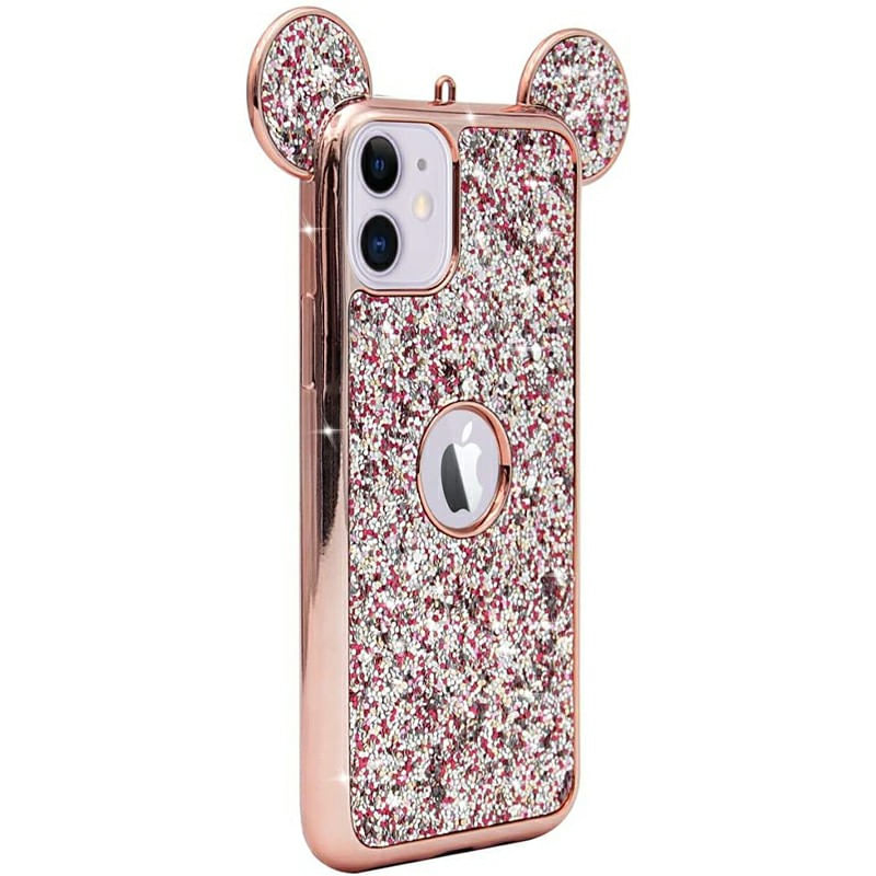 Laptop, Telefoane si Tablete - Telefoane mobile si accesorii - Accesorii Telefoane - Huse telefoane - Husa de protectie cu urechi Mickey Mouse, iPhone 11, TPU moale, sclipici, bumper, carcasa spate, flexibila, roz auriu - Infinity.ro
