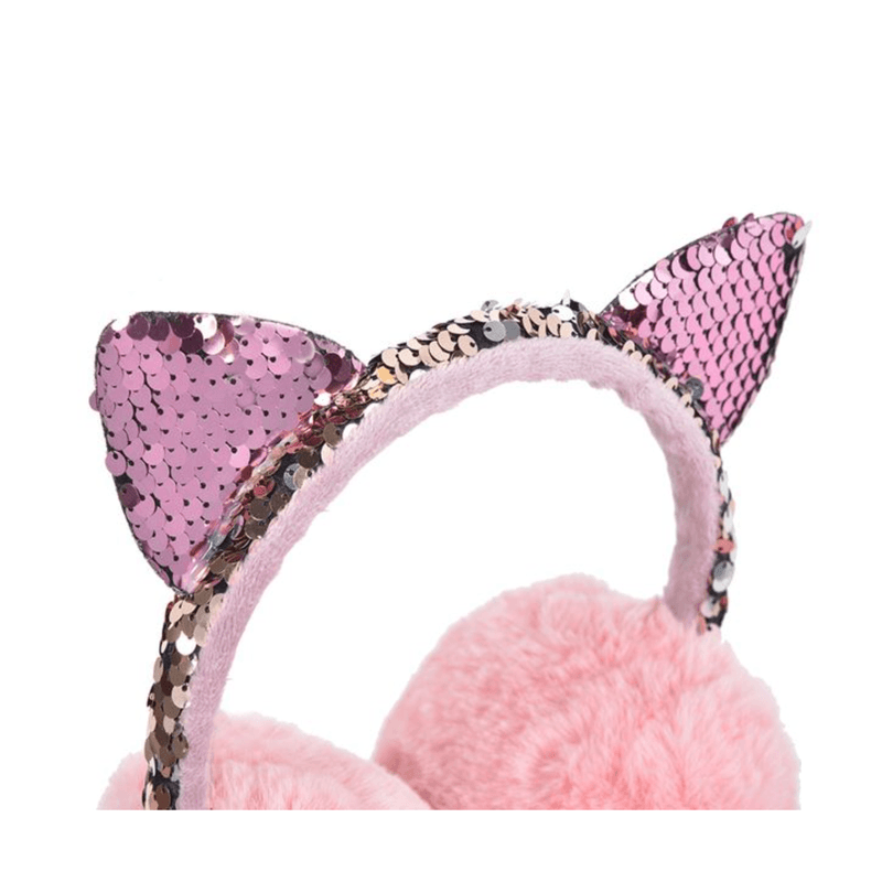 Fashion, accesorii si bijuterii - Copii - Accesorii copii - Caciuli si palarii copii - Casti protectie urechi pentru fetite impotriva frigului si a vantului, 6-8 ani, Glitter Cat Ears, Roz - Infinity.ro