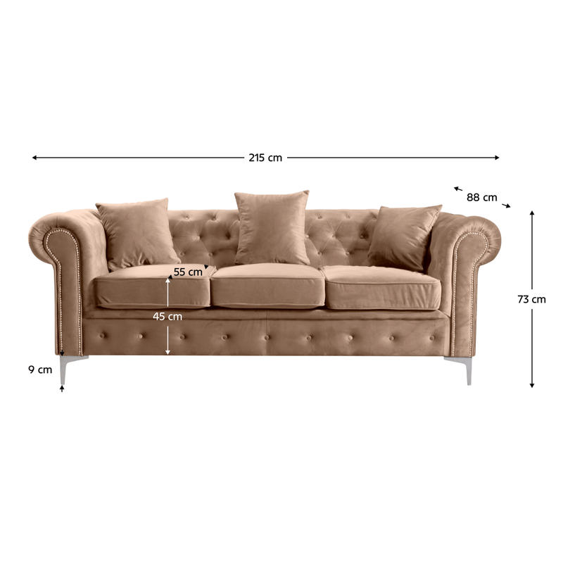 Casa si Gradina - Mobilier - Canapele si coltare - Canapele - Canapea de lux 3 locuri, maro deschis, stofa maro deschis Velvet, ROMANO - Infinity.ro
