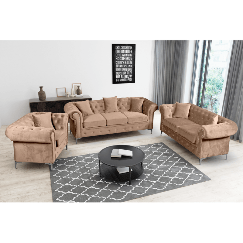 Casa si Gradina - Mobilier - Canapele si coltare - Canapele - Canapea de lux 3 locuri, maro deschis, stofa maro deschis Velvet, ROMANO - Infinity.ro
