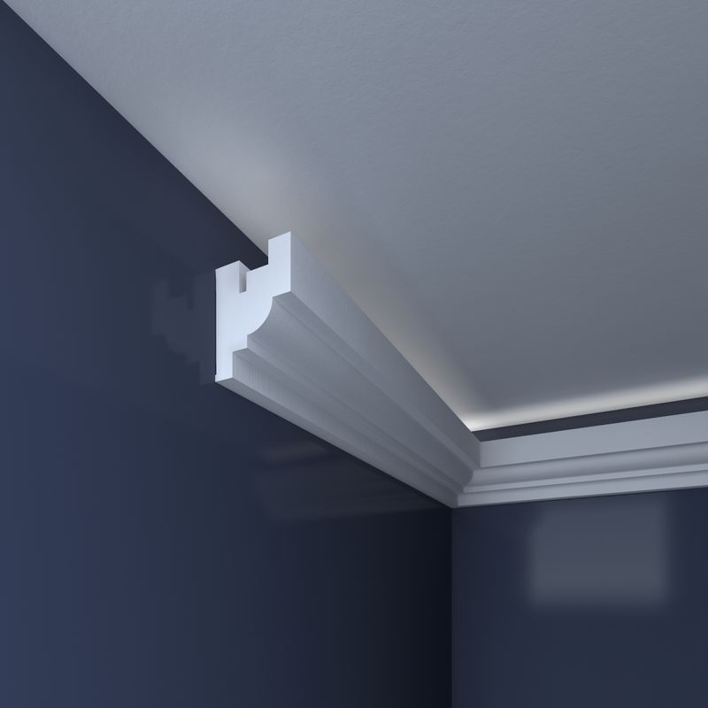 Casa si Gradina - Constructii - Materiale constructii - Profile decorative - Bagheta decorativa pentru banda led din polistiren extrudat, alb 50×67×2000mm , Bl12 - Infinity.ro