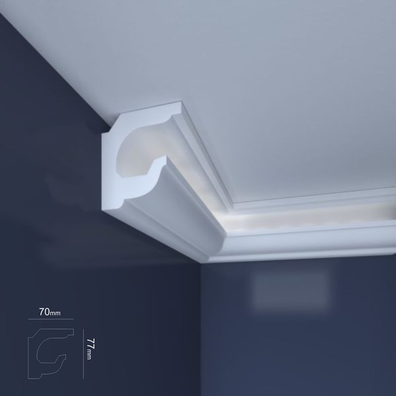 Casa si Gradina - Constructii - Materiale constructii - Profile decorative - Bagheta decorativa pentru banda led din polistiren extrudat, alb 77×70×2000mm, Bl03 - Infinity.ro