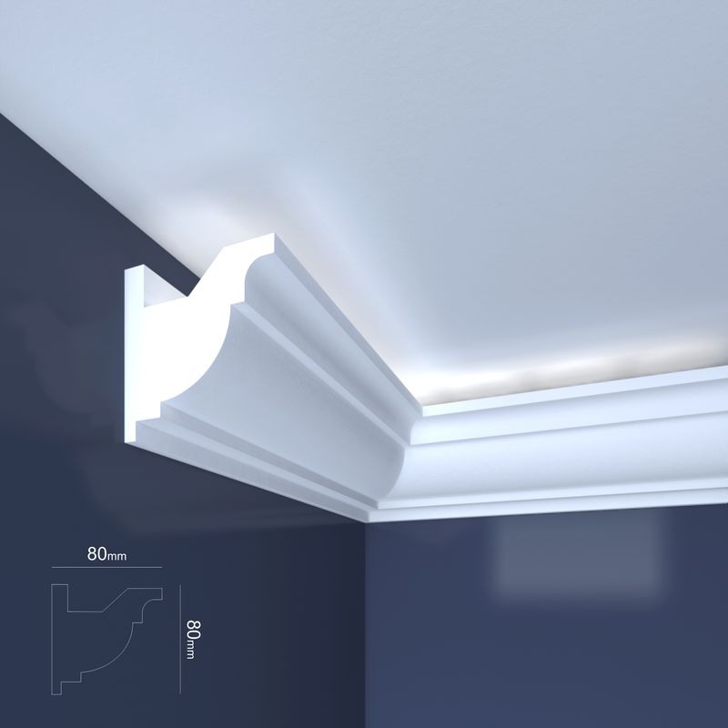 Casa si Gradina - Constructii - Materiale constructii - Profile decorative - Bagheta decorativa pentru banda led din polistiren extrudat , alb 80×80×2000mm, Bl07 - Infinity.ro