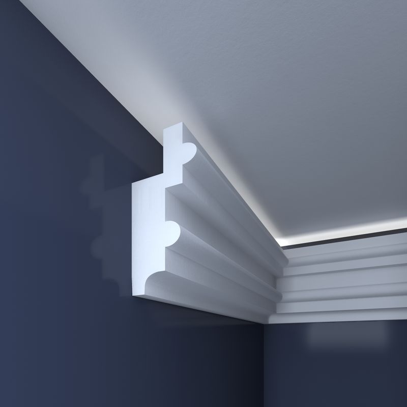 Casa si Gradina - Constructii - Materiale constructii - Profile decorative - Bagheta decorativa pentru banda led din polistiren extrudat , alba 57×120×2000mm , Bl11 - Infinity.ro