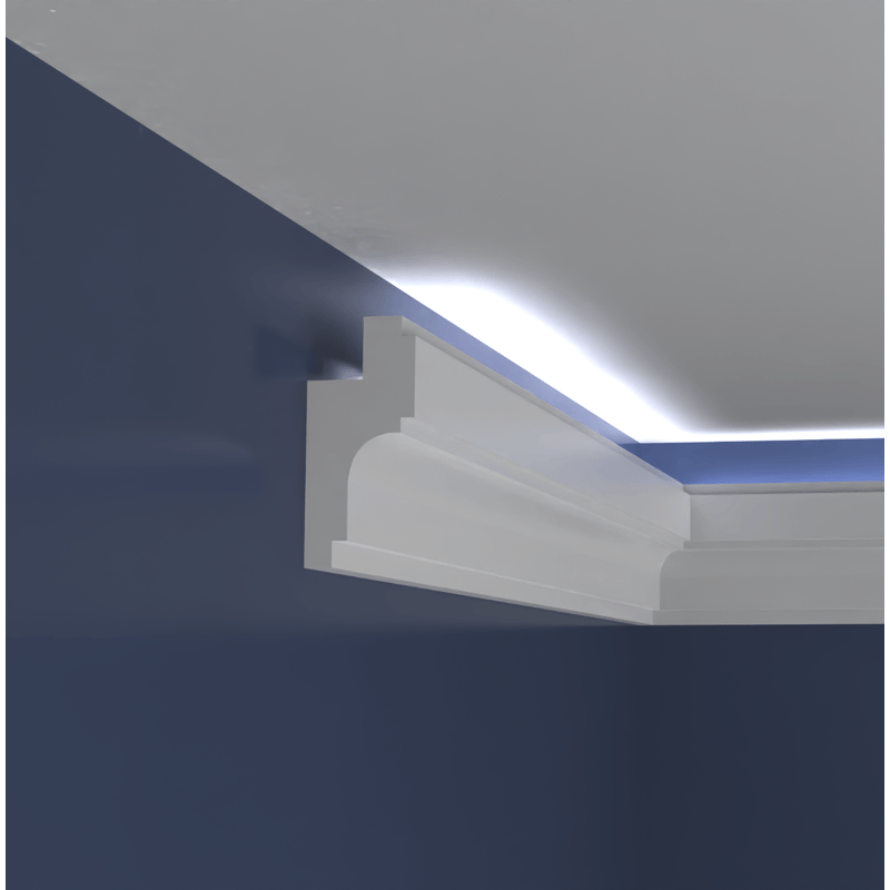 Casa si Gradina - Constructii - Materiale constructii - Profile decorative - Bagheta decorativa pentru banda led din polistiren extrudat alb 135×60×2000mm, Bl19 - Infinity.ro