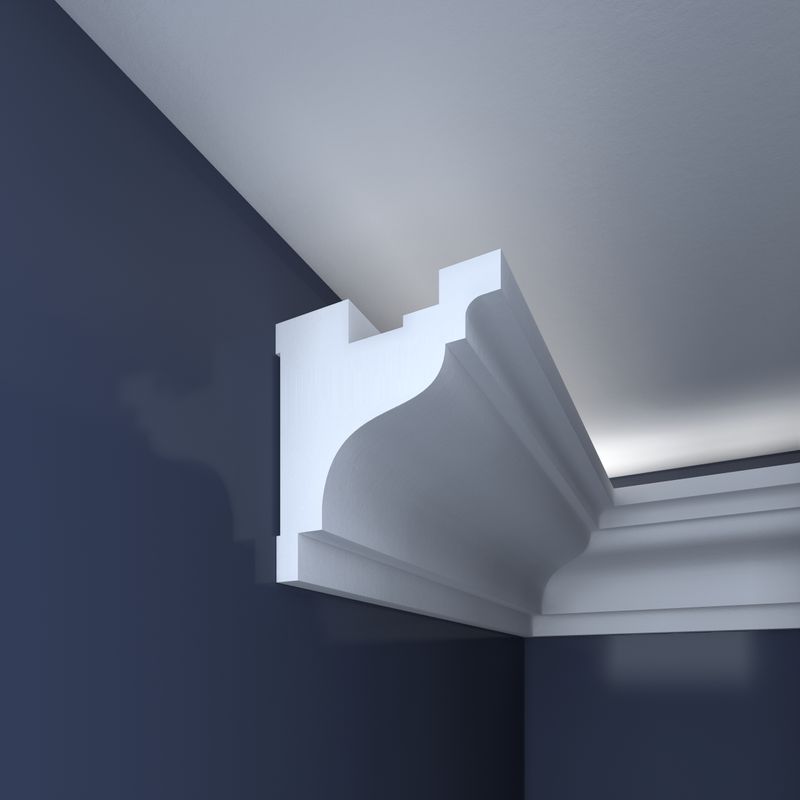 Casa si Gradina - Constructii - Materiale constructii - Profile decorative - Bagheta decorativa pentru banda led din polistiren extrudat alb 86×78×2000mm , Bl09 - Infinity.ro