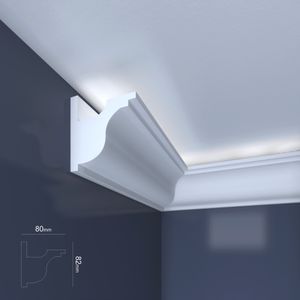 Bagheta decorativa pentru banda led din polistiren XPS alb 80×82×2000mm, Bl06