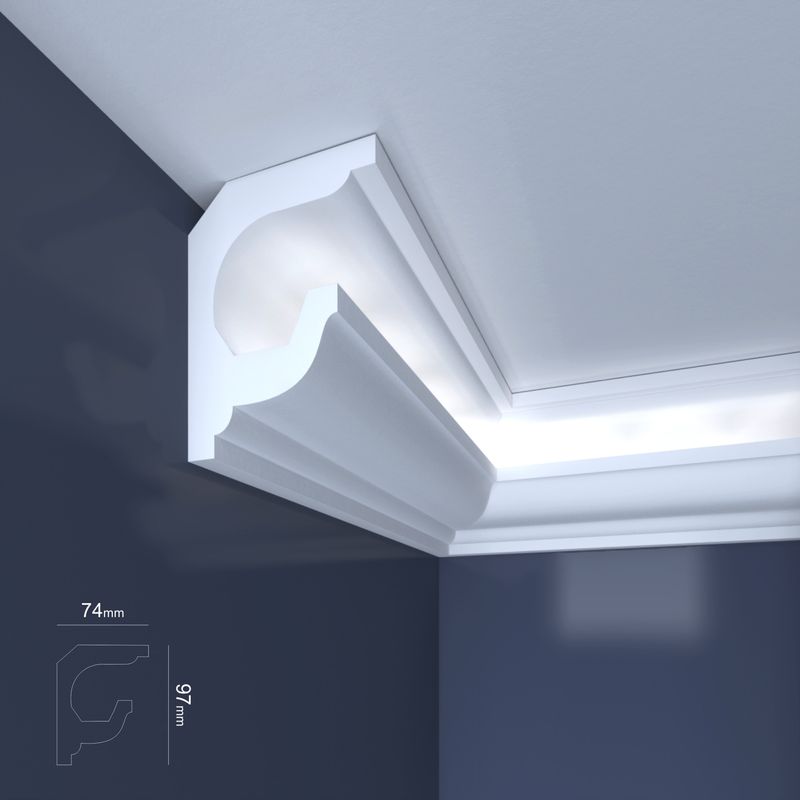 Casa si Gradina - Constructii - Materiale constructii - Profile decorative - Bagheta decorativa pentru banda led din polistiren extrudat , alb 89×74×2000mm, Bl01 - Infinity.ro