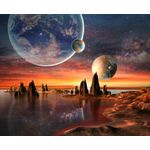 Casa si Gradina - Decoratiuni - Tapet - Fototapet de perete, autoadeziv si lavabil, Univers, planeta cu munti si mare, 220 x 135 cm - Infinity.ro