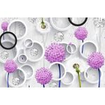 Casa si Gradina - Decoratiuni - Tapet - Fototapet de perete, autoadeziv si lavabil, Papadii mov si albe, cercuri albe si negre, 200 x 150 cm - Infinity.ro