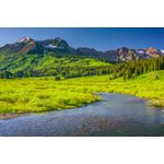 Casa si Gradina - Decoratiuni - Decoratiuni perete - Fototapet de perete, autoadeziv si lavabil, Natura 175 Rau, brazi si munte, 220 x 135 cm - Infinity.ro