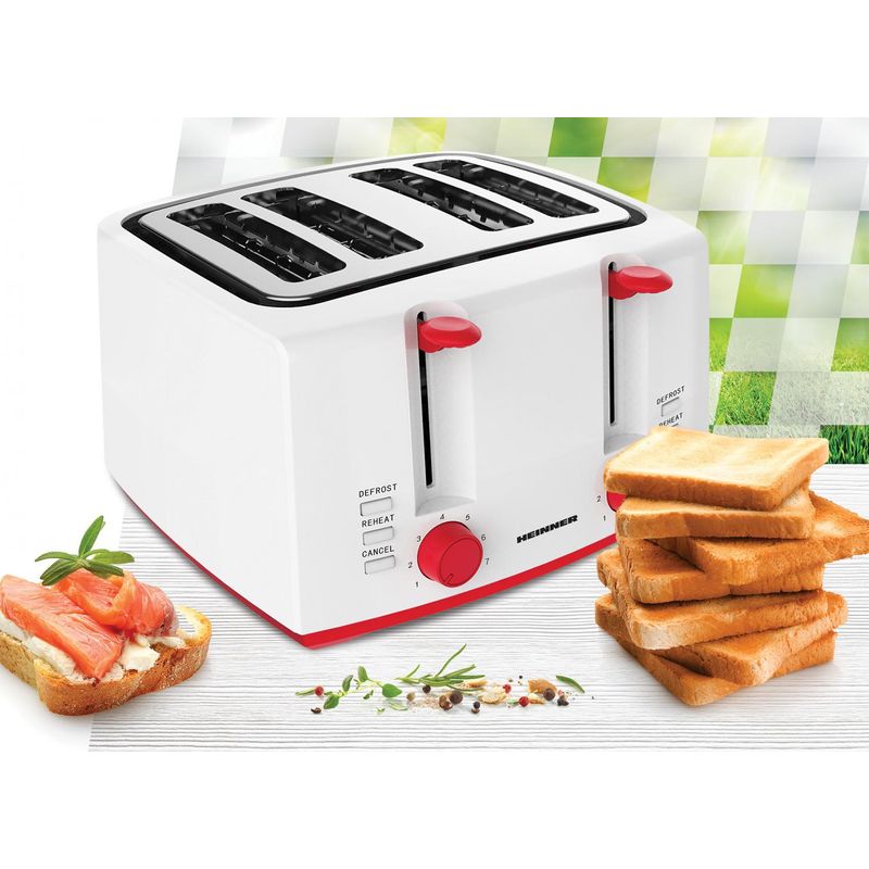 Electronice si Electrocasnice - Electrocasnice bucatarie - Preparare paine - Prajitoare de paine - Prajitor de paine Heinner 1300WHR, capacitate 4 felii, putere 1300W, 7 trepte rumenire, alb - Infinity.ro