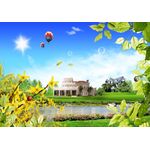 Casa si Gradina - Decoratiuni - Tapet - Fototapet, autocolant, Zbor peste case, 300 x 200 cm - Infinity.ro