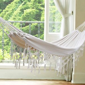 Hamac dublu, din bumbac, cu franjuri 200 x 150 cm, saculet transport, stil boho