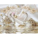 Casa si Gradina - Decoratiuni - Tapet - Fototapet, autocolant, Lebede, flori aurii, 250 x 150 cm - Infinity.ro