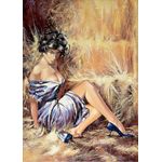 Casa si Gradina - Decoratiuni - Tablouri - Tablou canvas Fata, rochie albastra, lan de grau, 60 x 90 cm - Infinity.ro
