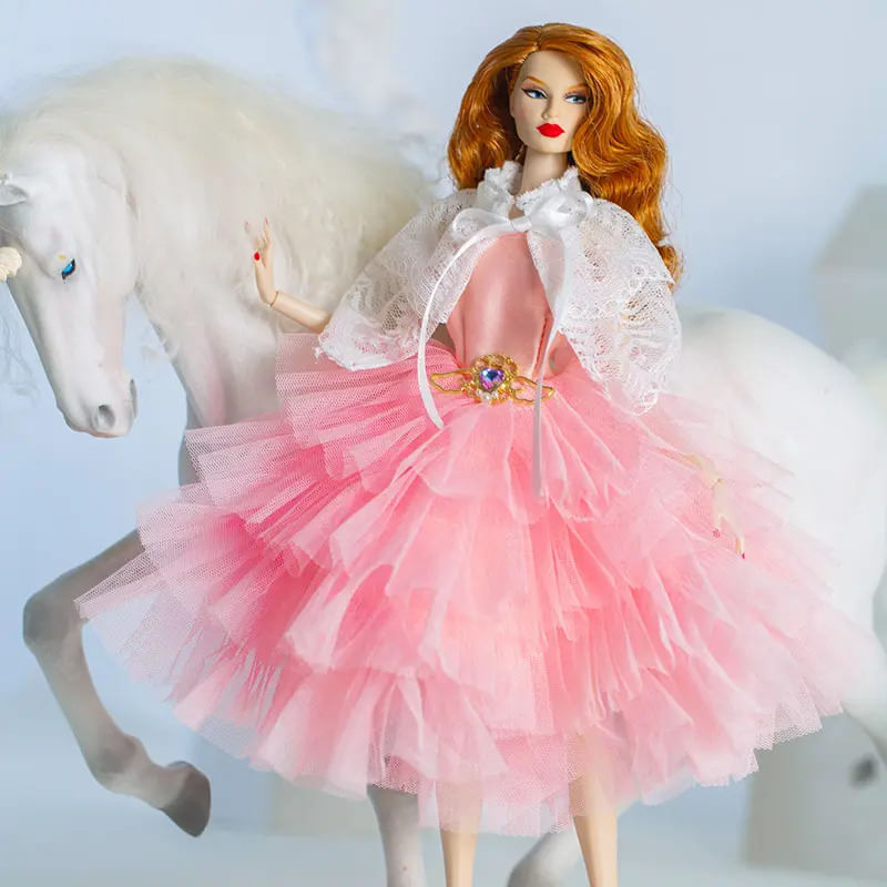 Jucarii, Copii si Bebe - Jucarii si jocuri - Papusi si accesorii - Carucioare papusi si accesorii - Set imbracaminte TAKUMI, rochie tull, bolero dantela si sandale, Grace, 3 ani - Infinity.ro