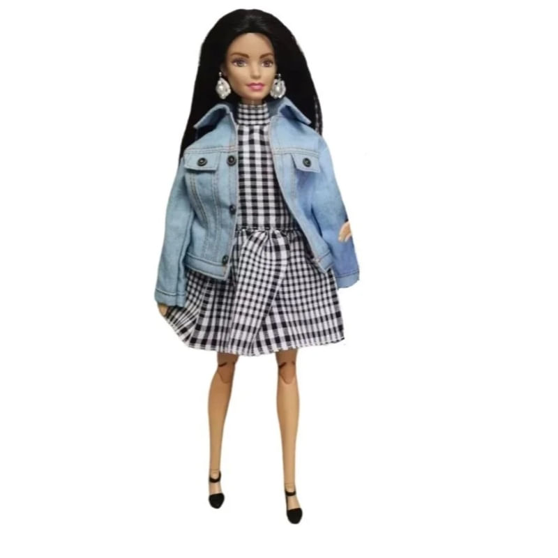 Jucarii, Copii si Bebe - Jucarii si jocuri - Papusi si accesorii - Carucioare papusi si accesorii - Set imbracaminte papusa, TAKUMI, rochie, geaca denim, pantofi, Serenity, 3 ani - Infinity.ro