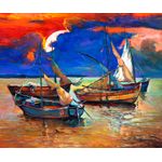 Casa si Gradina - Decoratiuni - Tablouri - Tablou canvas Barci, pescar, mare, apus soare, 105 x 70 cm - Infinity.ro