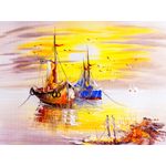 Casa si Gradina - Decoratiuni - Tablouri - Tablou canvas Barci, apus de soare, pictura, 105 x 70 cm - Infinity.ro