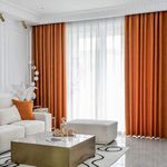 Casa si Gradina - Textile si covoare - Perdele si draperii - Draperii - Set draperii din catifea cu rejansa transparenta cu ate pentru galerie, Madison, 200x250 cm, densitate 700 g/ml, Portocaliu, 2 buc - Infinity.ro