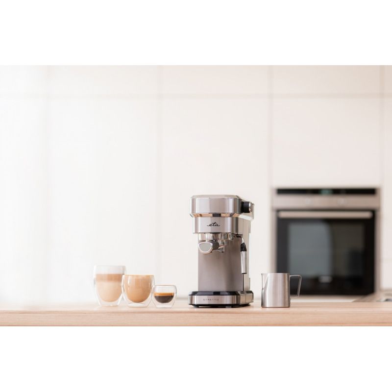 Electronice si Electrocasnice - Electrocasnice bucatarie - Preparare bauturi - Espressoare - Espressor manual ETA Stretto 2180, 1350 W, 0.75 L, dispozitiv spumare, 15 bar, otel inoxidabil - Infinity.ro